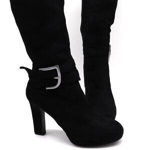 Women's Impo Stretch Boots Black Faux Suede Heels Zipper Buckle Size 8